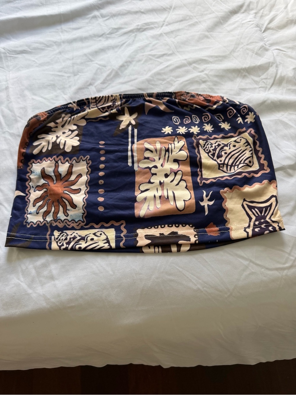 Navy Tropical Print Bandeau Top